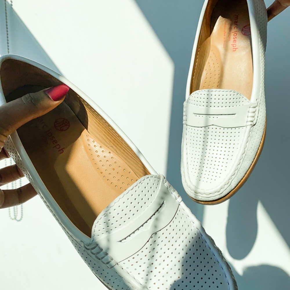 White penny loafers